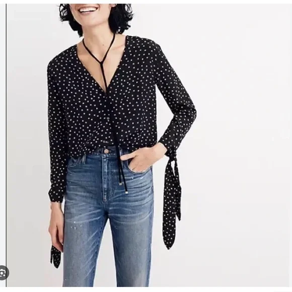 NEW! Madewell Black Silk Tie-Sleeve Top - Picture 1 of 6